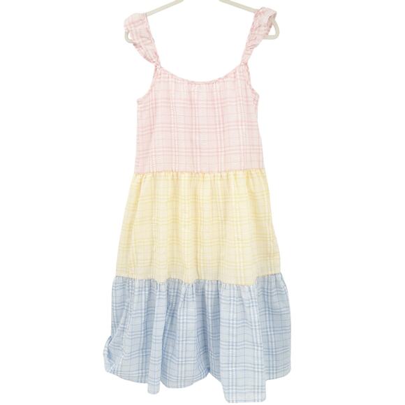 By The River Womens Colorblock Plaid‎ Sleeveless Tiered Pastel Country Dress S - Picture 10 of 10